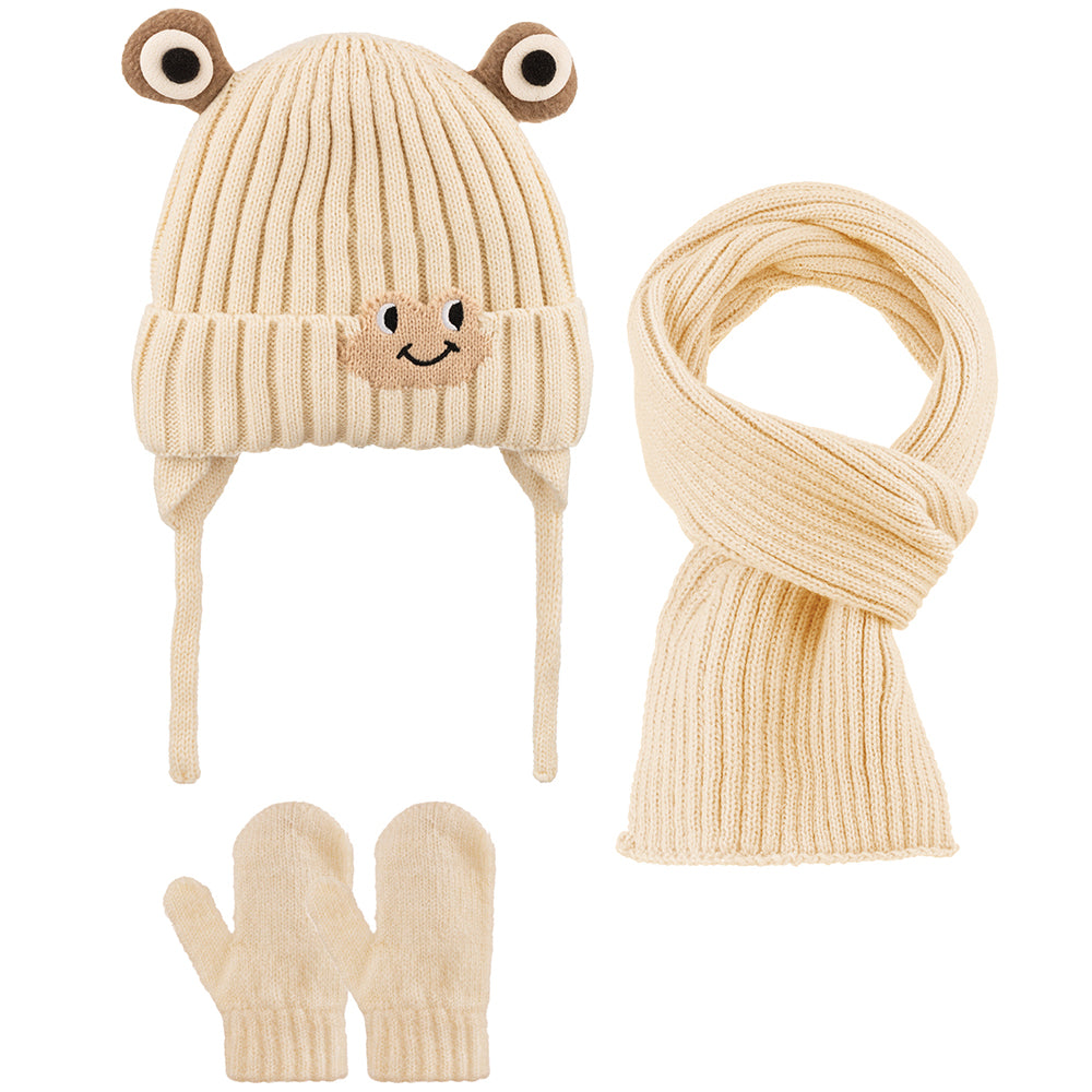 Kurbağalı Atkı Bere Eldiven 3'lü Takım 0-18 Aylık Erkek