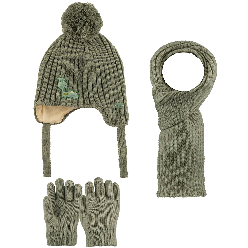 Atkı Bere Eldiven Dinazorlu 3'lü Takım 1-4 Yaş Erkek